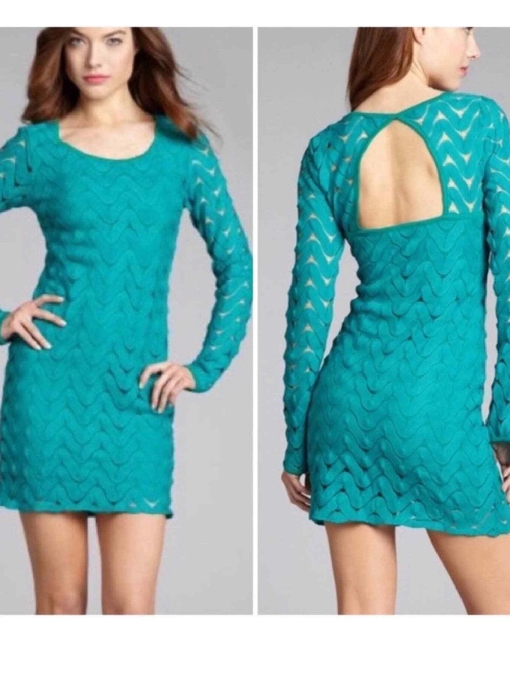 Free People Wild Thing Emerald Green Crochet Dress Size XS Bodycon Boho Party